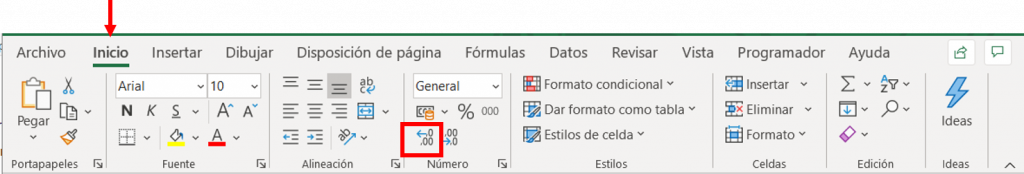 Comando Aumentar Decimales en Excel para que no redondee