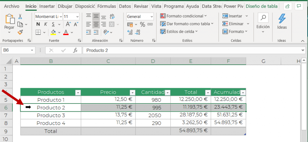 Como seleccionar una fila en en tabla con formato