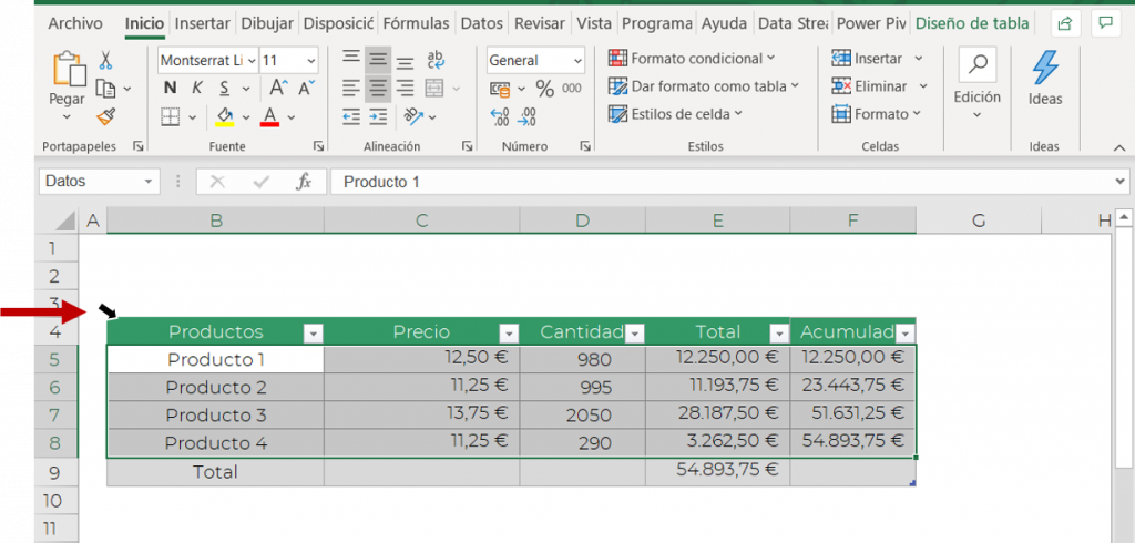 Cómo seleccionar una Tabla en Excel con Formato de Tabla