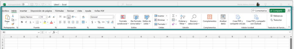 Cinta de Opciones en un Libro de Excel