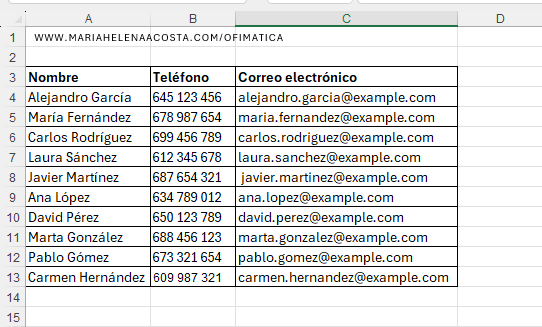 Lista de contactos en Excel Básico